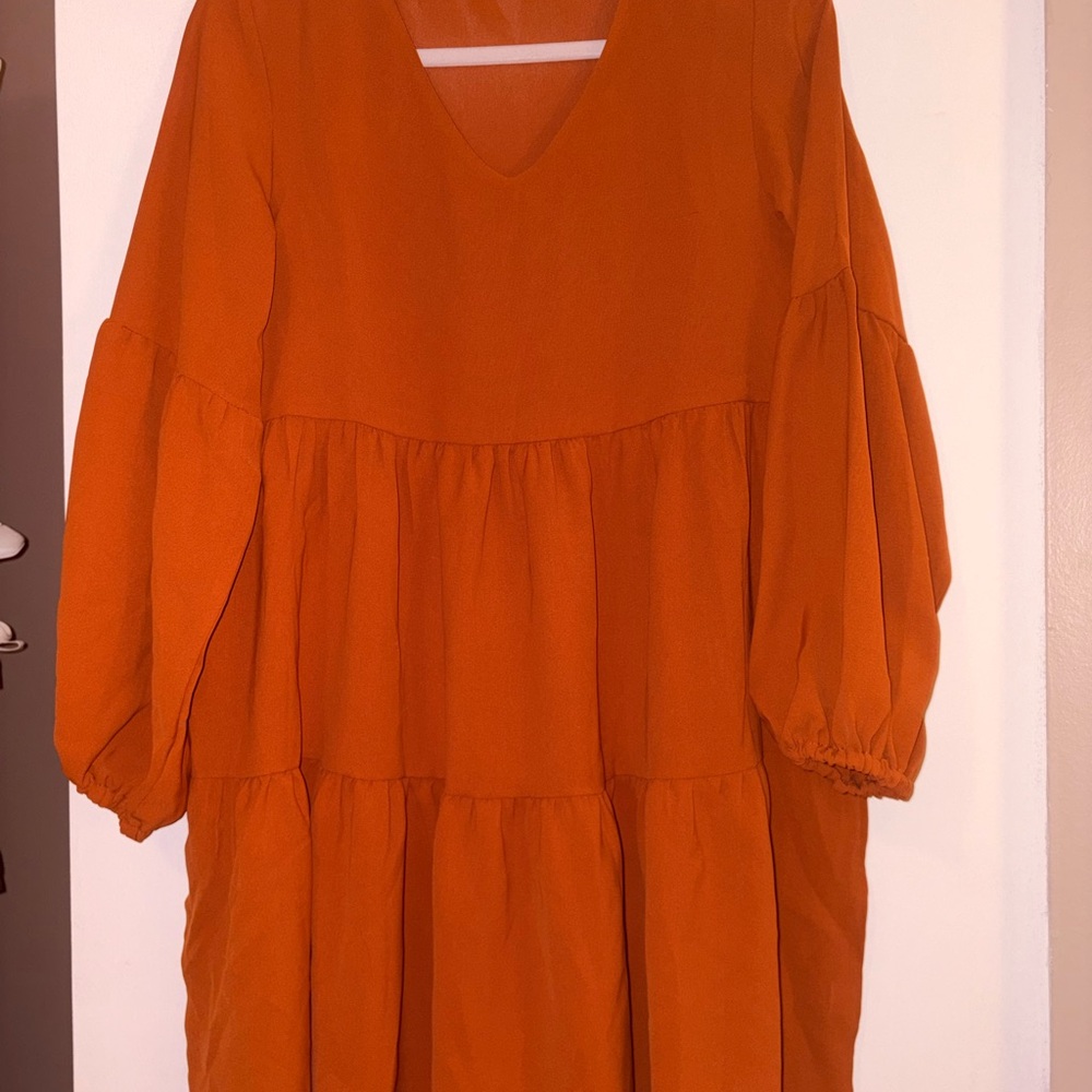 Women's Midi Tiered Dress in Burnt Orange